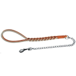 PET GUINZAGLIO CUOIO TRECCIA E CATENA CM.70