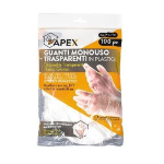 GUANTI MONOUSO APEX TRASPARENTI RESISTENTI IN PLASTICA MISURA UNIVERSALE GUANTO AMBIDESTRO USA E GETTA PER PULIZIA CUCINA ALIMENTI IN CONFEZIONE DA 100 PZ 