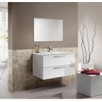 MOBILE PENSILE SOTTOLAVABO PER BAGNO CON 2 CASSETTI E SPECCHIO CM 80X45X57H COLORE BIANCO 