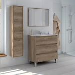 MOBILE SOTTOLAVABO PER BAGNO CON 3 CASSETTI E SPECCHIO CM. 80X45X86H COLORE ROVERE NORDIK