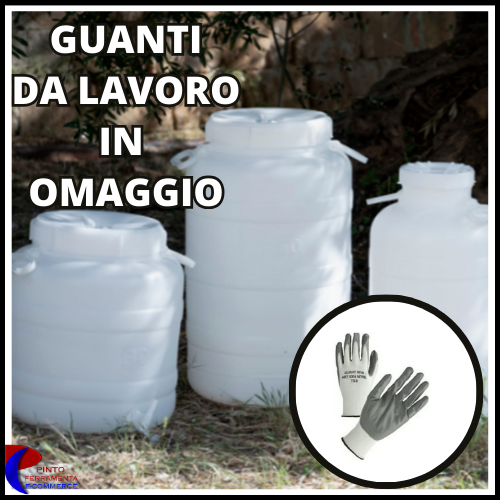 Prodotto: 215365 - FUSTO BIDONE TANICA IN PLASTICA A BOCCA LARGA PER  ALIMENTI OLIO ACQUA OLIVE CON GUANTI IN OMAGGIO - ( - Accessori per  Raccolta Olive);